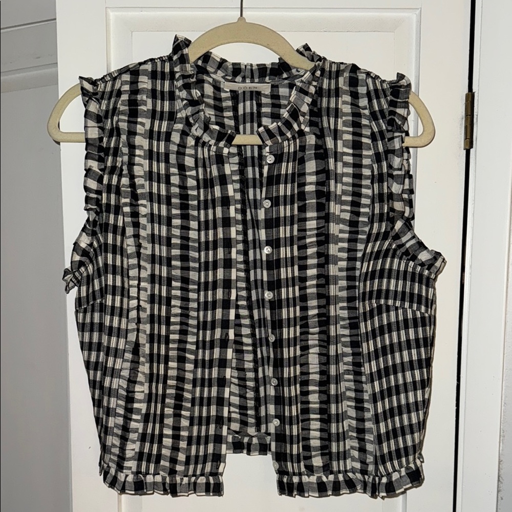 Doen Black and White Checkered Blouse